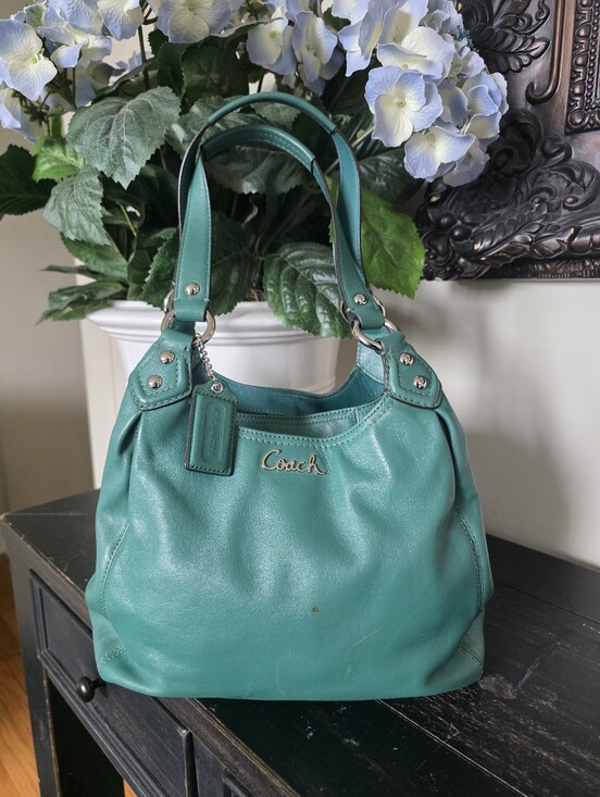 Coach Handbags - Coach Ashley Teal Green Leather Hobo Slouchy Shoulder Bag F21926 12x9x3